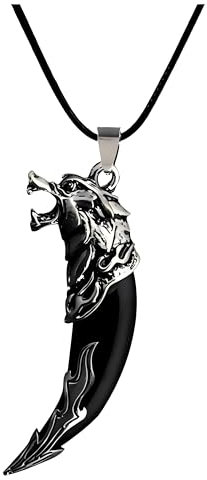Generisch Wolfszahn Halsanhänger mit Halskette,Drachen Kette - Wikinger Schmuck für Männer， hochwertiger Halsschmuck, Schmuck neuestes Modell, Zahn, Wolf für Damen und Herren, Kinder und Fans(black)