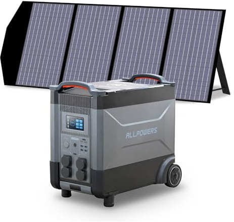 ALLPOWERS Estacion de Energia Portatil R4000 3456Wh panel solar de 140W | Generador Solar con Batería LiFePo4, 4×4000W Tomas de CA, Carga Rápida de 1,2H