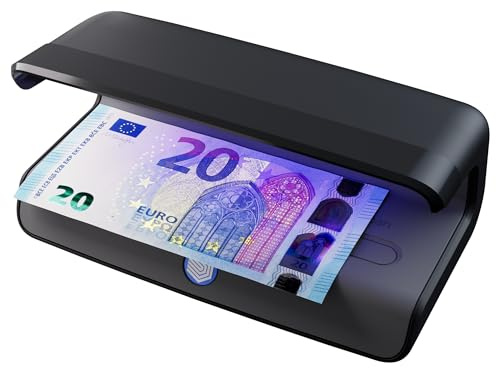 Safescan 55 LED Detector de billetes falsos con luz UV - El detector de dinero también verifica tarjetas de crédito y DNI - Detector billetes falsos con 3 luces LED potentes - Detector de billetes UV