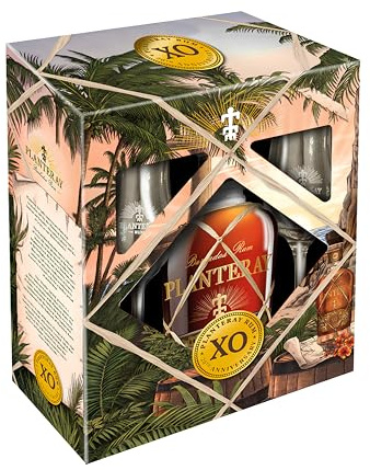 PLANTERAY RUM - XO 20th Anniversary Coffret - Bouteille 70 cl + 2 Verres - Rhum Vieux Ambré - Origine : Barbade - Notes de Vanille, Cacao & Épice - 40% Alcool