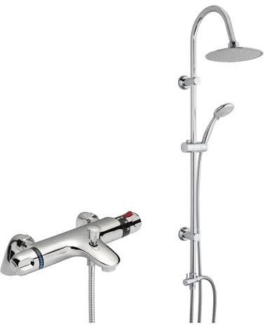 Thermostatic Bath Shower Mixer Tap with Round 3 Way Shower Kit - Chrome