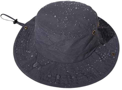 TOP-EX Chapeaux de Soleil pour Hommes | Étanche | Été | Protection UV UPF 50+ | Bord Large | Safari, Pêche, Randonnée | Bonnette | Tête Grande Gris foncé Grand «X-Large»