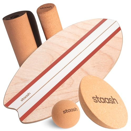 STAASH® Balance Board Trainer for Surf & Fitness – Wooden Core Strength Wobble Board | Complete Kit with Roller & 360° Cushion + FREE Online Training Access (Terracotta)