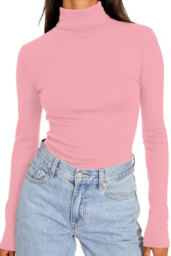 DUOEASE Top Mujer Básico Sólido Cuello Alto Camiseta Manga Larga Mujer Otono Invierno Slim Fit Elegantes Camisetas