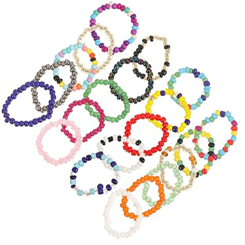 TOPPERFUN Perlenring Set Bunte Perlenringe Damen Elastisch Sommer Ringe | Bunter Perlenschmuck, Stretch Ringe mit Perlen Design, Geschenk für Damen und Mädchen