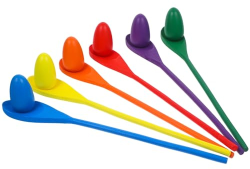 Milisten 6Pcs Wooden Egg Spoon Race Game for Kids, Lightweight Sensory Balance Toy with Assorted Colours, Race Accessories for Kindergarten Activities and Family Picnic