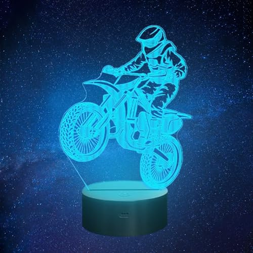 Pararty Lampe de Nuit Motocross, Lampe Illusion Moto 3D, 7 Couleurs Changeantes avec Contrôle au Toucher pour Décoration Domiciliaire, Cadeau d'Anniversaire ou Noël pour les Amateurs de Motocross