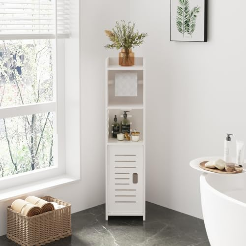 Dripex Badezimmerschrank, Toilettenschrank mit Papierrollenhalter, Badschrank schmal, Beistellschrank, Aufbewahrungsschrank 80x18x20cm, in weiß