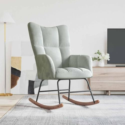 Teenpull Schaukelsessel, Hellgrau Samt, Modernes Design, Bequemer Relaxstuhl für Wohnzimmer, Schlafzimmer, Leseecke, Polsterstuhl mit Holzkufe