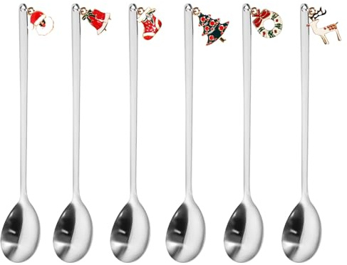 6 Stück Weihnachtslöffel Set, Weihnachten Besteck Kaffee Löffel, Geschirr Weihnachten Weihnachtsgeschirr Set Edelstahl Weihnachtslöffel für Weihnachtsfeier Tischdekorationen