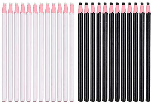 24Pcs Tailor Chalk Pens | Gentle Fabric Marking Pencils for Clothing/Glass/Ceramic | No - Cut Design with 12 White & 12 Black Chalk