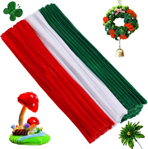 120 Pcs Pipe Cleaners Set, 3 Colors Craft Pipe Cleaners, Chenille Stems Pipe Craft Supplies for Flower Making, Diy Christmas, Halloween Home Craft Decorations