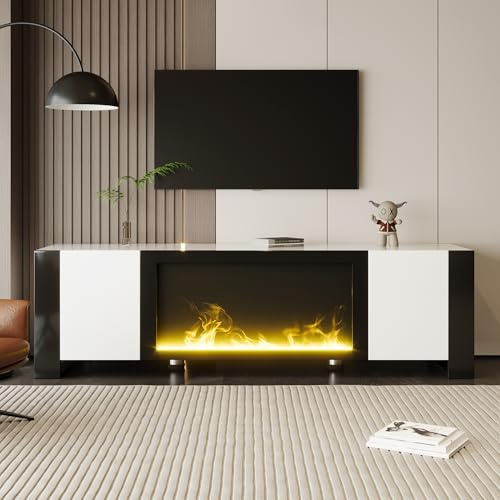 Kebnor TV-Schrank, Lowboard mit elektrischem Kamin Flammeneffekt, Keine Heizfunktion, Hochglanz, farblich passender TV-Schrank