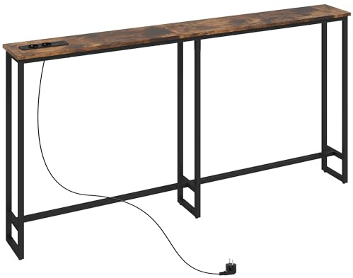 HOMCOM Table Console Étroite Prises Courant USB 160 x 20 x 80 cm Marron