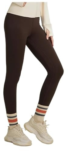 XIEHYA Varma yogabyxor dam fleece yoga leggings termisk vinter varm tjock snäv hög midja smal sport löpning fitnessbyxor för kallt väder termiska leggings, Brun, L