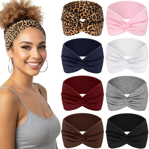 Kavya Headbands for Women's Hair - 8 Pcs Elastic Fashion Twisted Vintage Knotted Soft Hair Bands, Multicoloured for Yoga, Gym, Sports Summer Hair Accessories (pink)