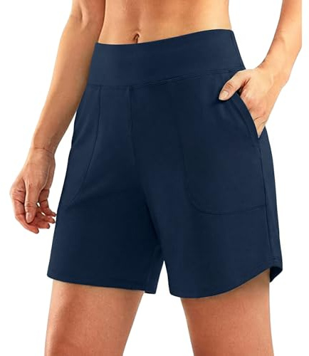 Demegimi Women's Cycling Shorts with Pockets High Waisted Biker Shorts for Ladies Non See Through Yoga Gym Workout Shorts Running Sports Shorts