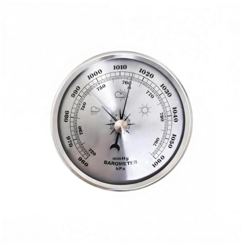 Medidores analógicos pequeños plateados de 90 mm, medición de temperatura de presión barométrica con borde de metal, estilo retro, barómetros retro