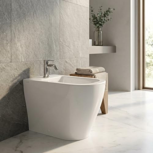 Bidet filomuro in ceramica bianca monoforo con fissaggi nascosti 36x55 cm – Mirto | Ceramica Dolomite