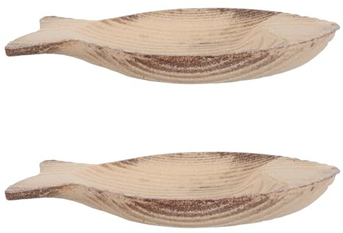 Baluue Plateau Décoratif en Bois Brut de Poisson Grand Format 23,6 X 15 X 3 Cm, Lot de 2, Porte-clés et Rangement Bijoux pour Salle de Bain, Vide-Poches Polyvalent pour Entrée et Table