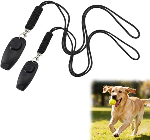 wilcractk Hundepfeife 2-in-1 Klicker Hundetraining Set Schwarz mit Handschlaufe, Clicker und Pfeife für Rückruf, Hunde Training Zubehör für Welpen, Katzen, Gehorsamkeitstraining und Verhaltenstraining