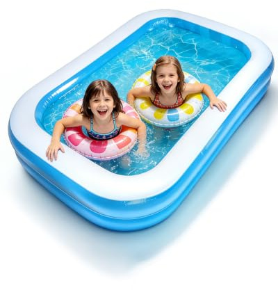 Piscina Hinchable Rectangular 200x140x45 cm, Piscina Infantil Salvaespacio en PVC, Centro de Juegos Acuáticos Portátil para Jardín y Terraza