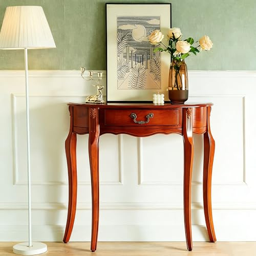 YCYHXJB Consolle Ingresso in Legno Massello con Cassetto, Tavolo Consolle a Mezzaluna, Tavolino da Divano per Ingresso e Atrio, Facile da Montare(70 * 30 * 85cm/27.6 * 12 * 33.5in)