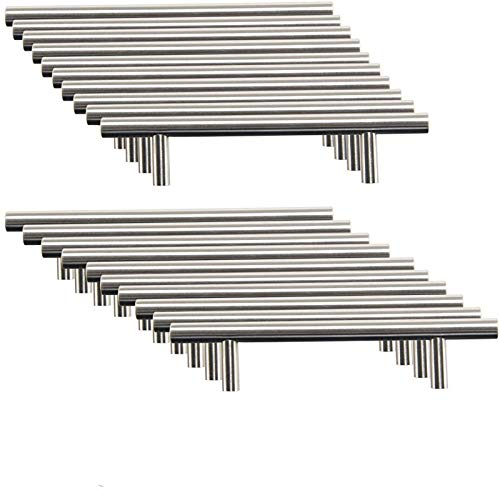 MARGUERASW 20 x Acier Inoxydable Poignee de Meuble Cuisine Espacement des Trous de 96 mm, Acier Brossé Poignée en T pour Porte d'armoire