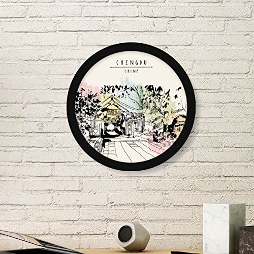 DIYthinker A Peaceful Pavilion In Lijiang Of China Round Picture Frame Art Prints Of Paintings Home Wall Decal Gift Large Black