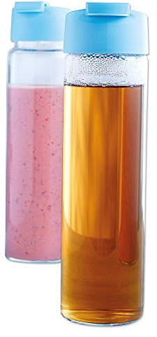 Borraccia in vetro senza BPA con beccuccio, 0,55 litri, blu trasparente