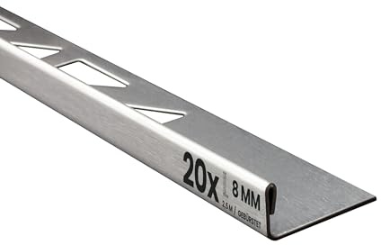20x L-Edelstahlschiene Fliesenschiene Fliesenprofil 2,5m 8mm gebürstet | Als Kantenschutz für sichtbare Außenecken und saubere Fliesenabschlüsse, 8mm Profilmaß, 2,5m, Edelstahl, gebürstet, silber