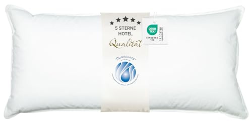 ZOLLNER Deluxe Daunenkissen - Made in Germany – für Allergiker geeignet – Bezug aus hochwertiger Mako Baumwolle - waschbar bis 60°C - 40x80 cm - Hotelqualität