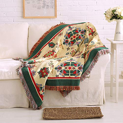 Monba Spring Fever Baumwolldecke, dekorativ, Boho-Quasten, Sofa-Überwurf – buntes Tribal-Muster, Premium-wendbar, 100 % Baumwolle, 90 x 150 cm