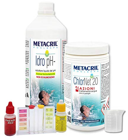 Metacril Starter Kit Chlor Multiaction-L, Trattamento Acqua a Base di Cloro Multiazione, in Pastiglie da 20 gr, Ideale per Piscina o Spa Idromassaggio di Tutte le Marche, Modelli e Dimensioni