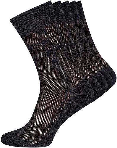 Duna 5 Pairs Cotton Mens Dress Socks - Ultra Thin Breathable Lightweight Crew Length Formal Suit Socks size 11-13 Black