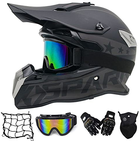 Motorcykel-/crosshjälm med glasögon (4 delar/svart/stor visiröppning), motocrosshjälm, helansikts-MTB-hjälm, crosshjälm, motorcykelhjälm, för cykel, downhill, enduro, BMX, off road, ATV, L