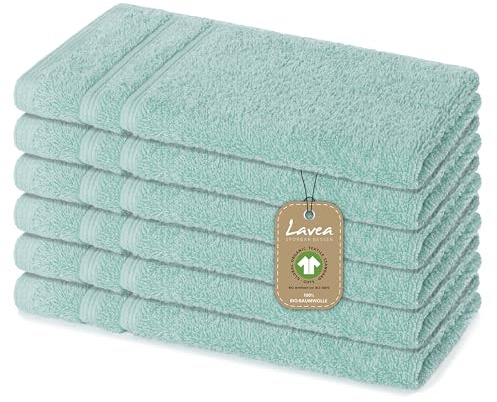 Lavea® 6 Toallas de Invitado 30x50 cm in Rizo de Algodón Orgánico 100% Suaves y Absorbentes, para Casa, Hotel y SPA – Ideales también como Toallas Lavabo – Verde Hielo