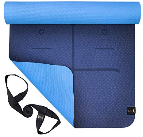 SUPERLETIC Professional Esterilla de yoga fabricada en TPE, antideslizante, antialérgica, libre de sustancias nocivas, 100% biodegradable, 183 x 61 cm, 5 mm de grosor, con correa de transporte