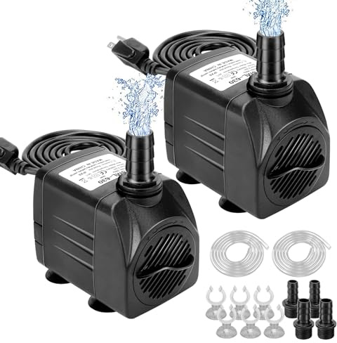 GROWNEER 2 Packs 550GPH Submersible Pump 30W Ultra Quiet Fountain Water Pump, 2000L/H, with 7.2ft High Lift, 3 Nozzles, 4.9 Feet Tubing for Aquarium, Fish Tank, Pond, Hydroponics, Statuary