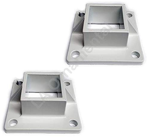 Floor Flange 2 x 2 Square Aluminum Fence Posts Heavy Duty, Deck Mount White, Lot of 2 Pieces