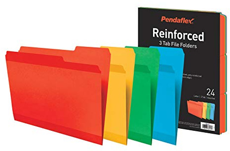 Pendaflex förstärkta arkivmappar, extra hållbara, polyförstärkta kanter, blandade färger, brevstorlek, 1/3 skärflikar, 24 per paket (86213)
