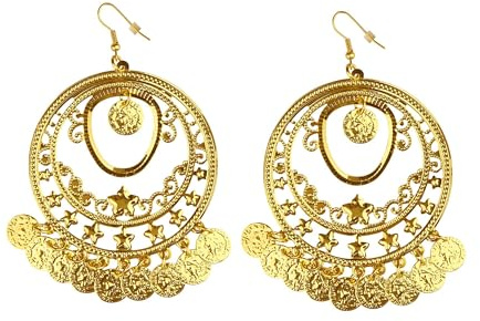 W WIDMANN MILANO Party Fashion 10024 - Goldene Ohrringe mit Münzen, orientalischer Schmuck, Kostümzubehör, Bauchtänzerin, Zigeunerin, Karneval, Mottoparty