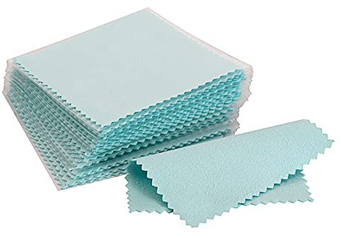 CATIFLIN 100pcs Premium Jewelry Cleaning Cloth, Silver Polishing Cloth Individually Wrapped, for Sterling Silver, Gold, Brass, Silverware, Coin, Ring, Watch and More (Sea Blue, 3.15 x 3.15)