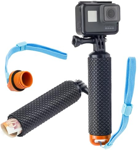 Digicharge Mango Flotante Agarre Impermeable Empuñadura para GoPro Lit Hero Hero13 13 MAX 2 Hero12 12, dji OSMO Action 5 Pro 4, Insta360, Cámara de Acción Deportiva Grip de Mano Flotador, Naranja