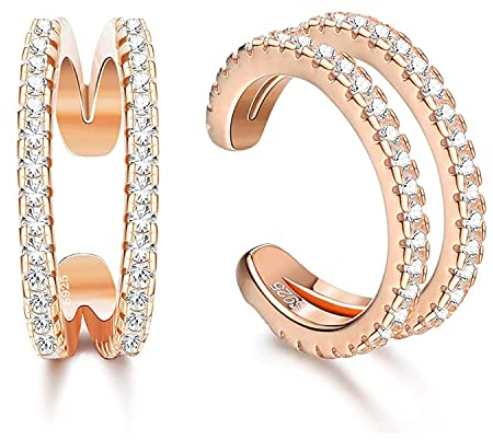 MILACOLATO 925 Sterling Silber Ear Cuff Zirkonia Ohr Manschette Ohrringe für Damen Mädchen Helix Knorpel Ohrclips Non Piercing Ohrringe Knorpel Manschetten Nicht Durchbohrte Ohrringe Roségold