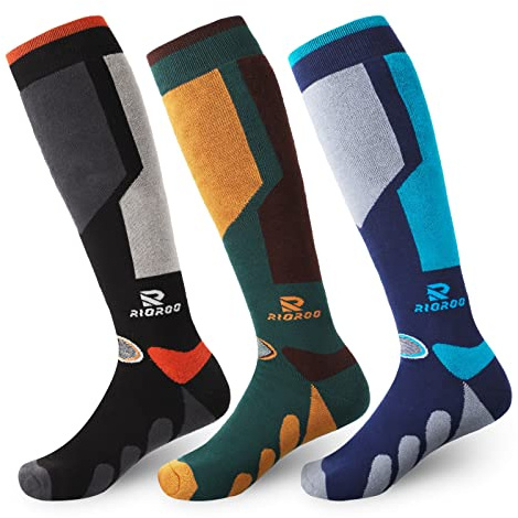 RIOROO Ski Socks, 2/3 Pairs for Skiing, Snowboarding, Outdoor Sports - Thermal Knee-High Warm Socks for Men, Women, Youth