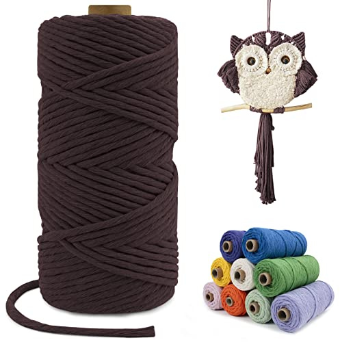 LEREATI Cuerda Macrame 4mm x 100m, Hilo Macrame Suave Algodon un Solo Hilo Cuerda Manualidades, Macrame Cuerda para Macrame Pared, Cortina, Tapices, Artesanía Bricolaje, Decoracion (Marrón)