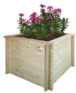 TIMBELA Jardinera elevada de Madera - 78x78xH57cm - macetas de Exterior para jardín, balcón, terraza - Macetas de Madera para Flores, Especias, Verduras - Madera Maciza de Pino/Abeto de 28 mm M621