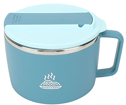 Ramen Bowl Set för mikrovågsugn, 1200 ml rostfritt stål Rapid Noodle Cooker med ätpinnar och spork, lock, handtag, mobiltelefonsfält, Instant Noodle Bowl för kontoret College (Blå)