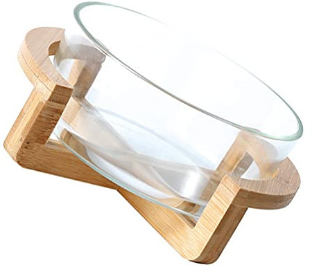 Collic Fruit Bowls Large Salad Bowl Glass Salad Bowl with Wood Stand Fruit Serving Bowl Heat Resistant Mixing Bowl Dessert Container Ice Bucket Microwave Oven Bowl 1500Ml Salad Bowls Mixing Glass,Ice